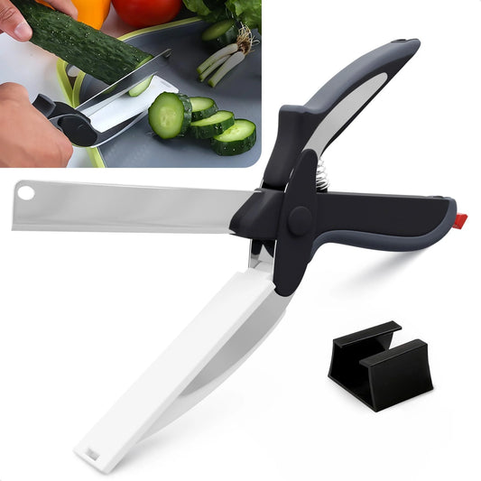 Kitchen Scissors for Food – 2 in 1 Cutting Board Scissors & Knife with Locking Mechanism & Stainless Steel Blades – Multifunctional Kitchen Shears for Effortless Chopping Slicing & Meal Prep